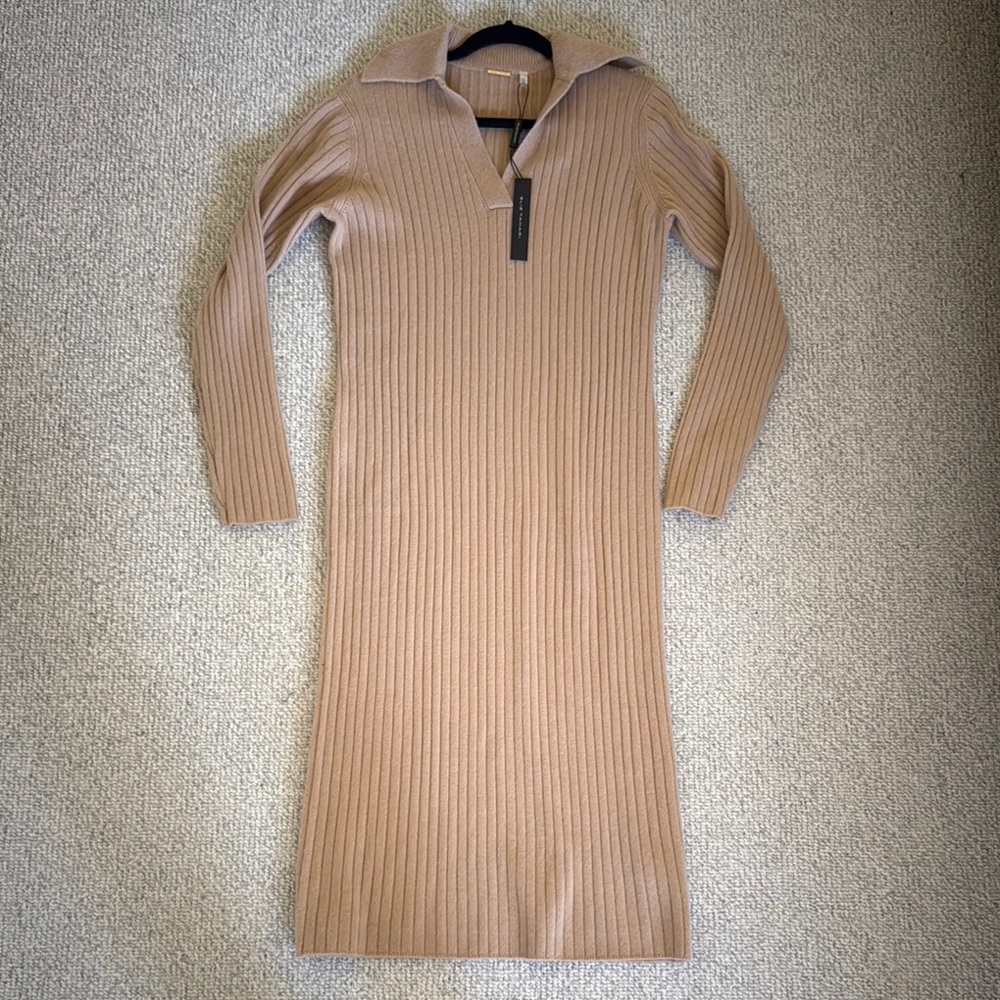 NWT Elie Tahari Camel Long Sleeve Ribbed Sweater Dress